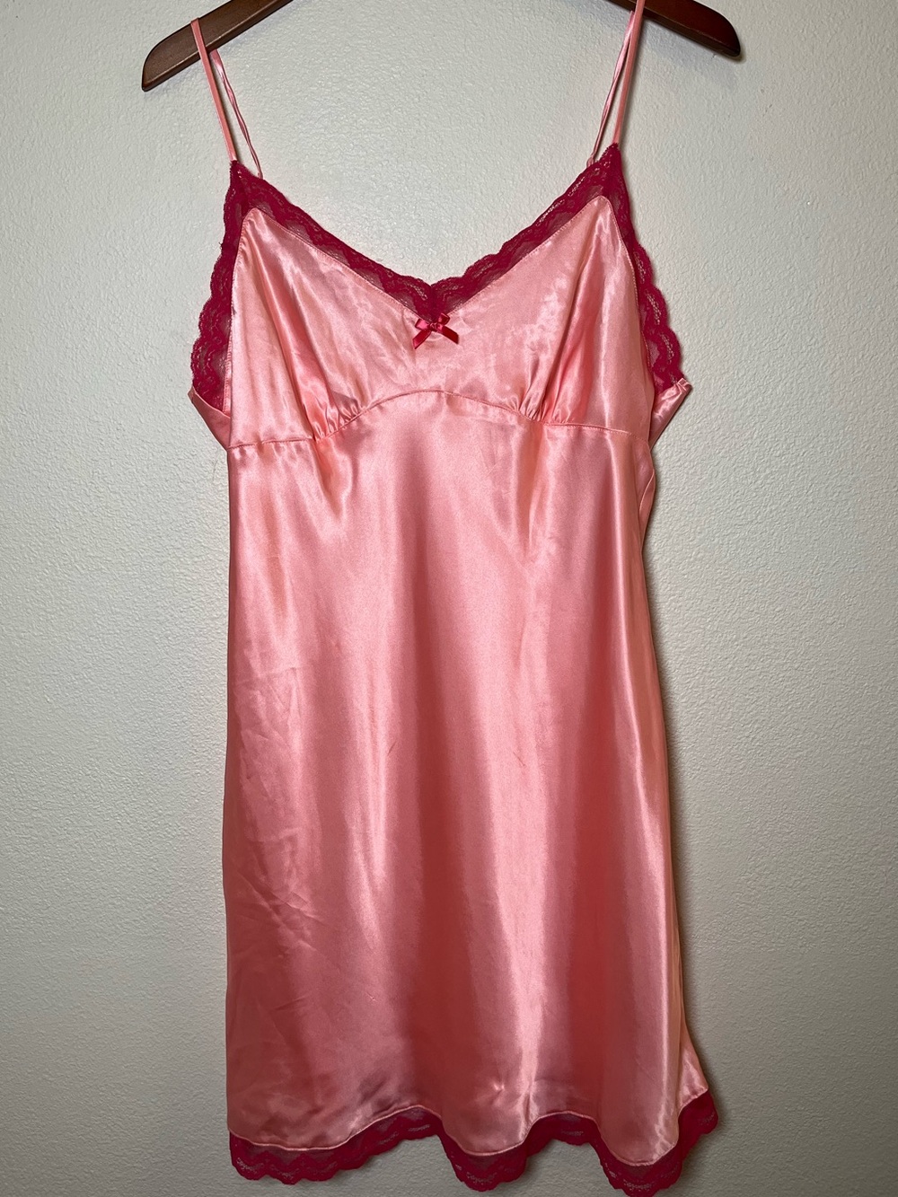 Gilligan & O'Malley Pink Satin Slip with Dark Pink Lace Trim